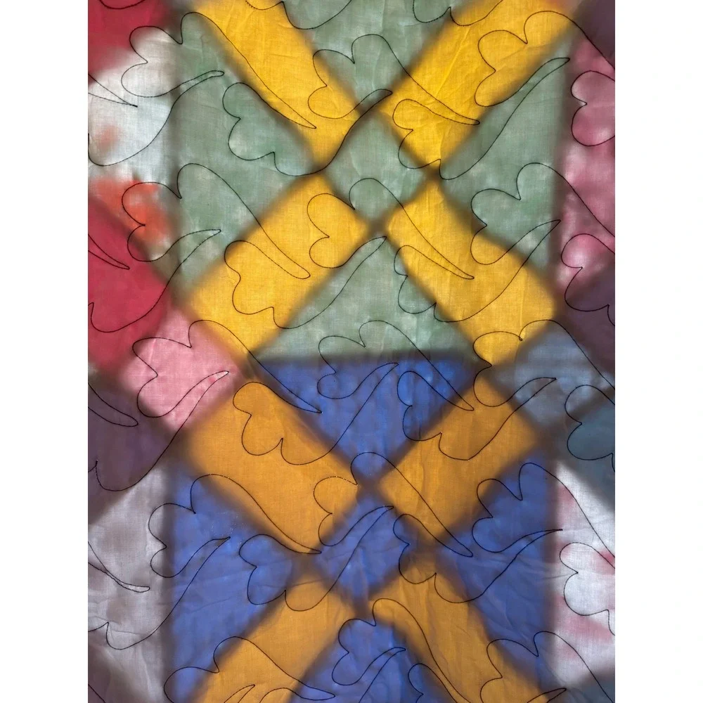 Handmade Patchwork X-Block Quilt Multicolor Heart Stitched